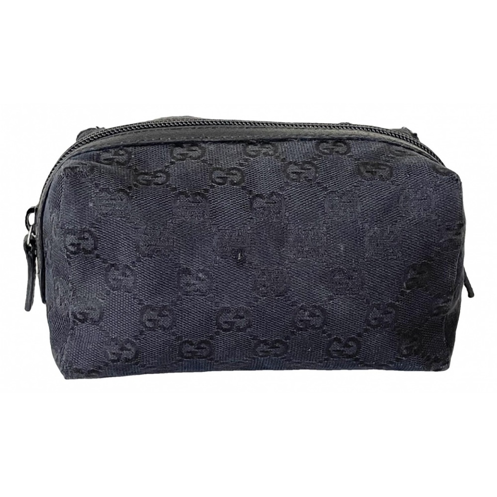 Gucci black monogram canvas and leather cosmetic zip pouch medium